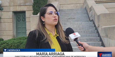 Maria Arriaga doing an interview with Telemundo